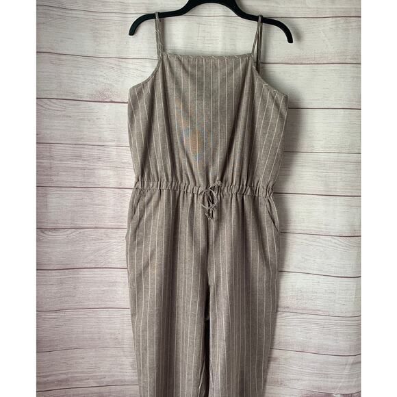 Ci Sono Linen Collection Gray White Striped Jumpsuit Tie String Waist Size XL - Picture 2 of 15